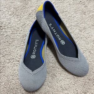 Rothy's Women's The Flat Black/White with Yellow Heel Accent - size 7.5